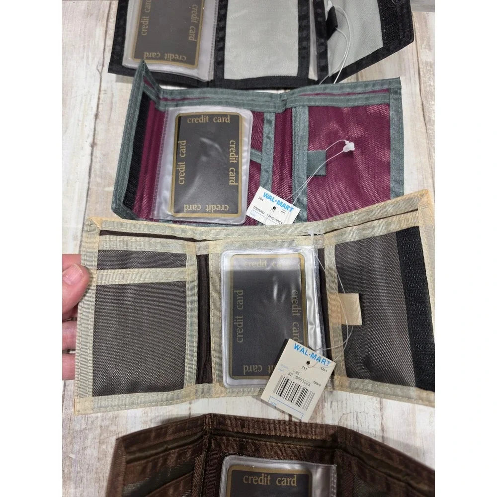 Vintage Walmart Nylon Trifold Wallets Hook and Loop Closure Lot of 5 New